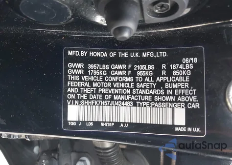 2018 Honda Civic Ex z USA, uszkodzony, nr VIN SHHFK7H57JU424483